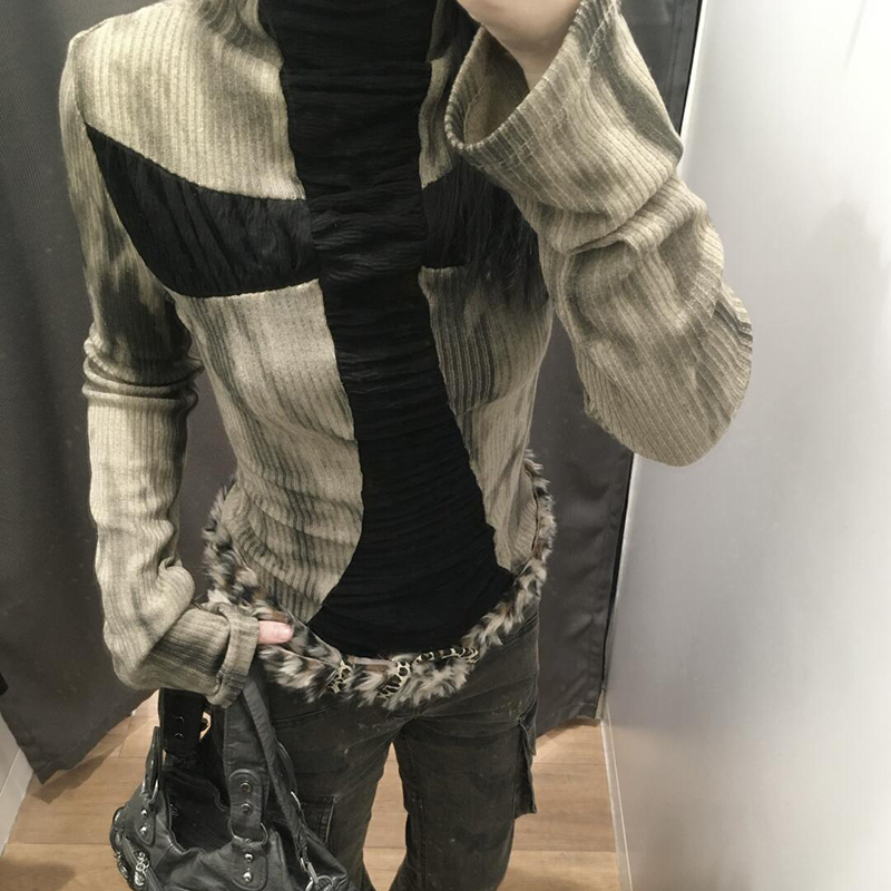 Turtleneck Knit 90S - Goth Cross sous-culture slim hauts chérie