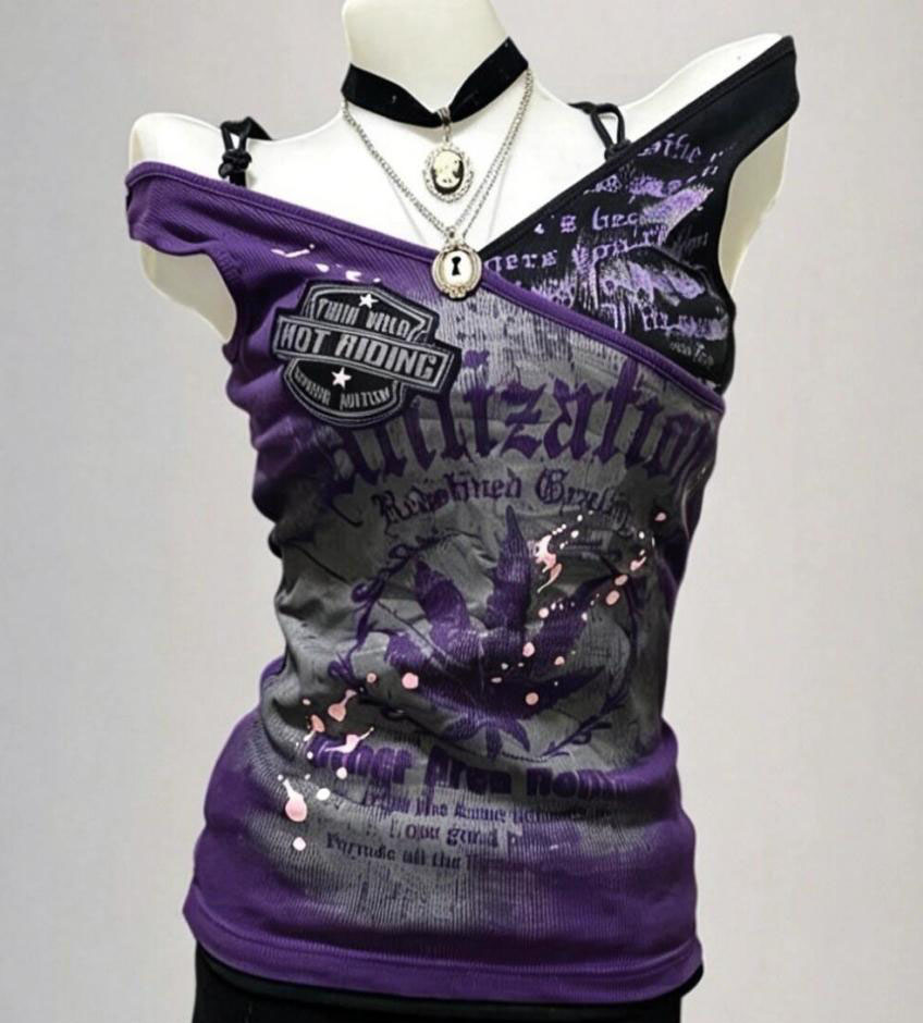 Vintage Fashion Subculture - T-shirts Gothiques Y2K à Motif Lettres,