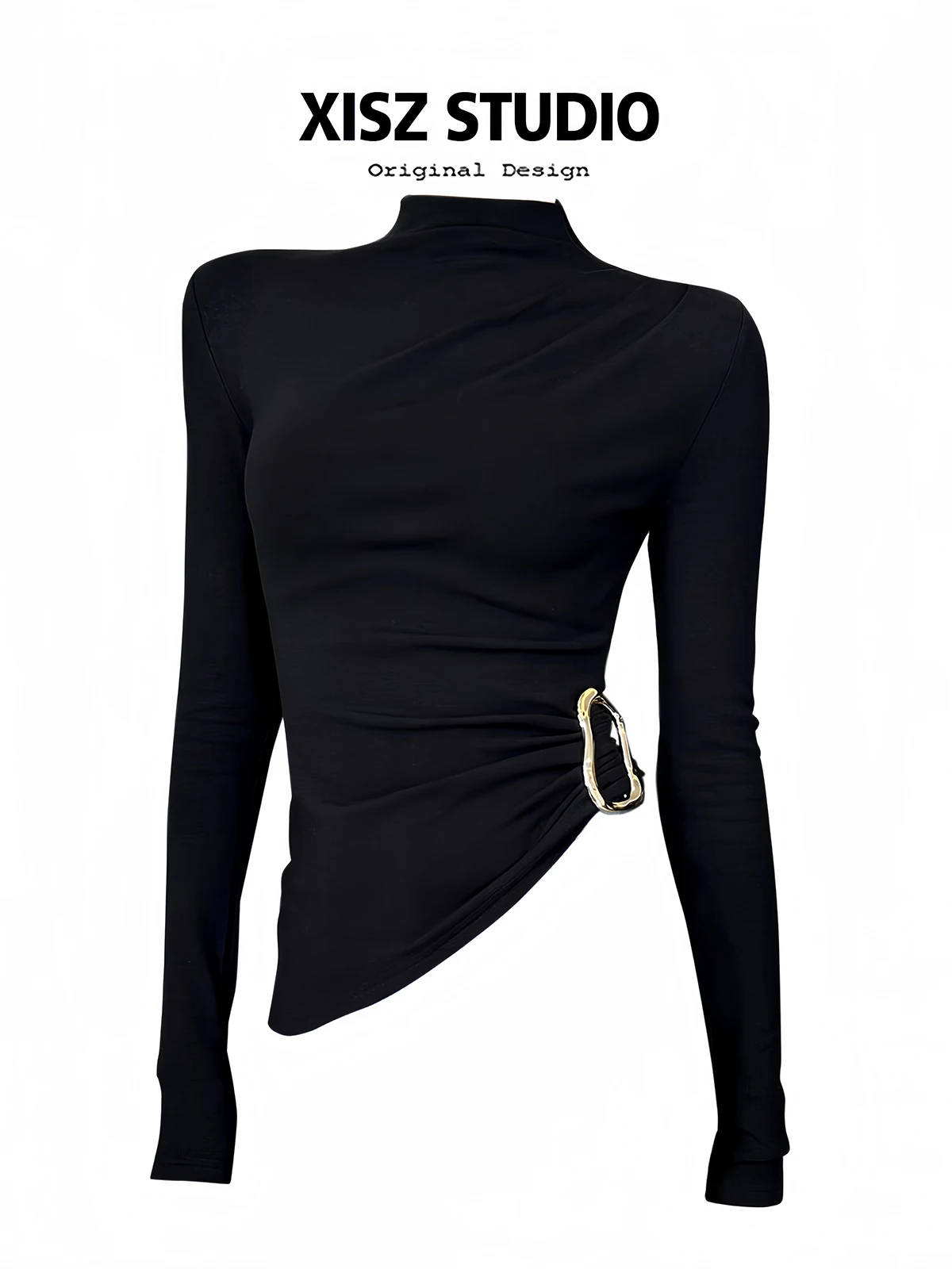 Turtleneck Knit 90S - Femmes noir gothiqueT-shirt Harajuku Y2k t-shirt