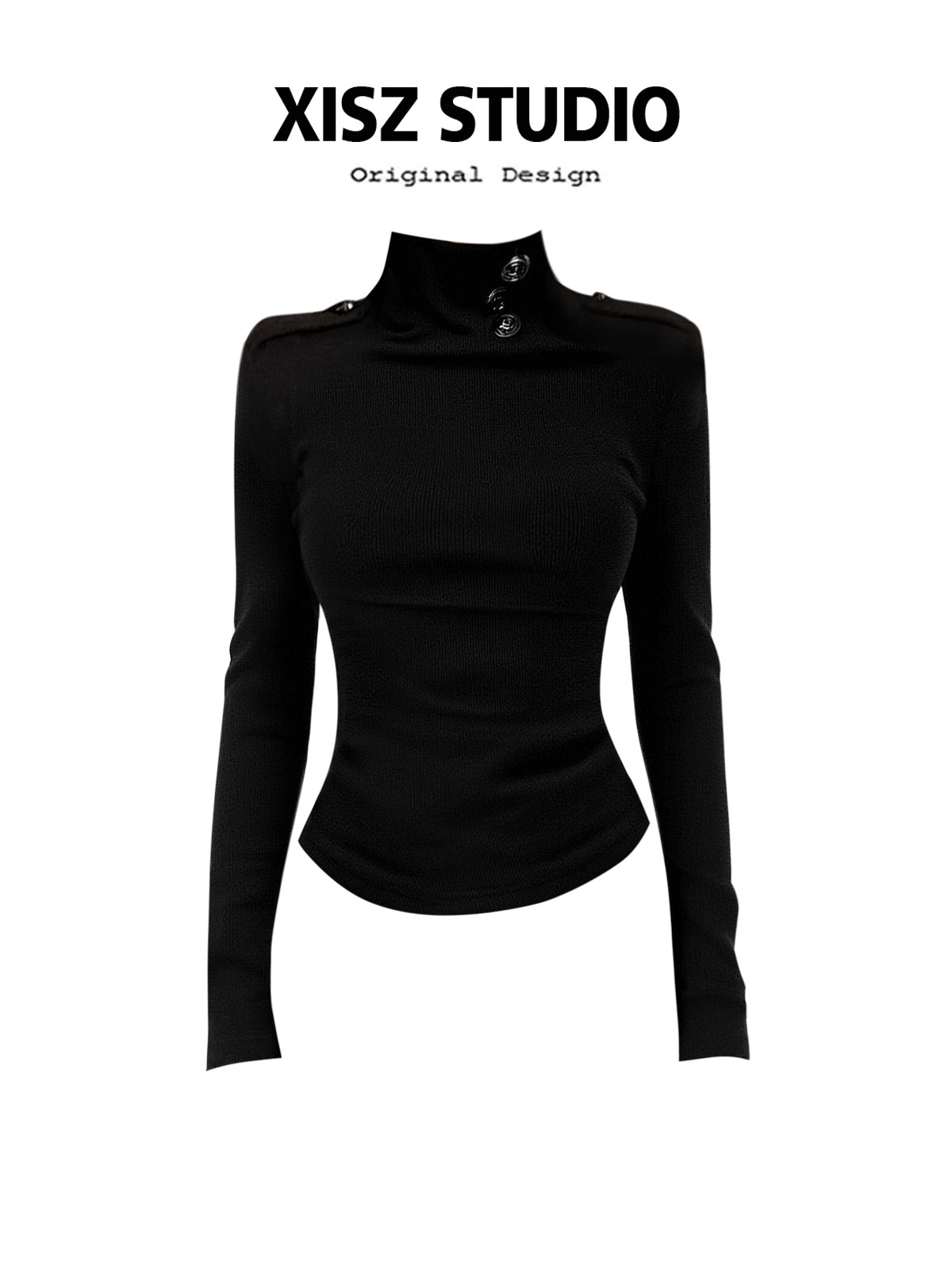 Turtleneck Knit 90S - T-shirt gothique noir pour femmes, style