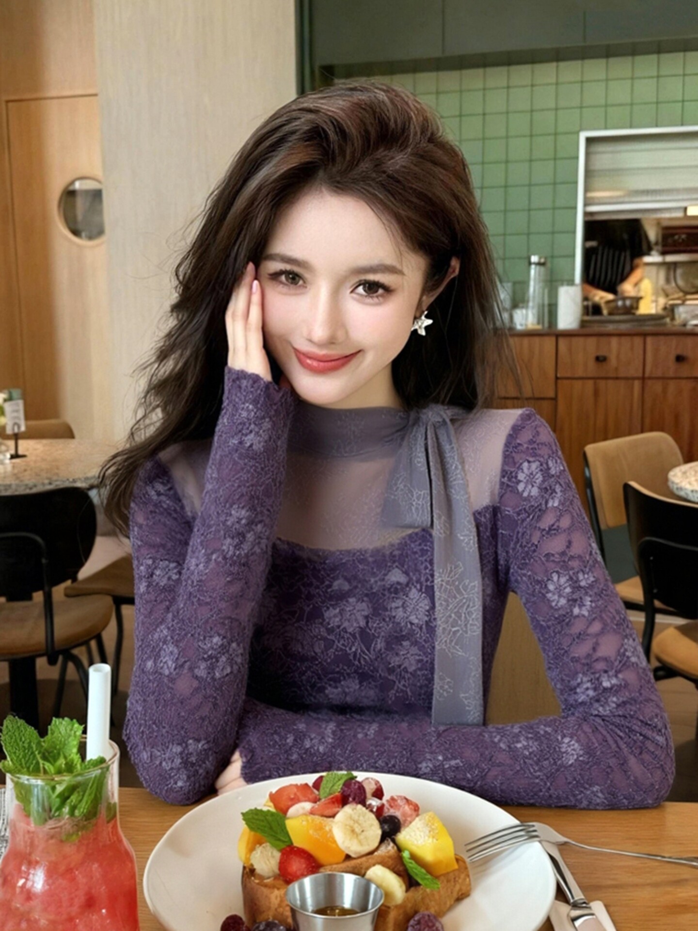T-shirt gothique violet pour f - Turtleneck Knit 90S avis et prix