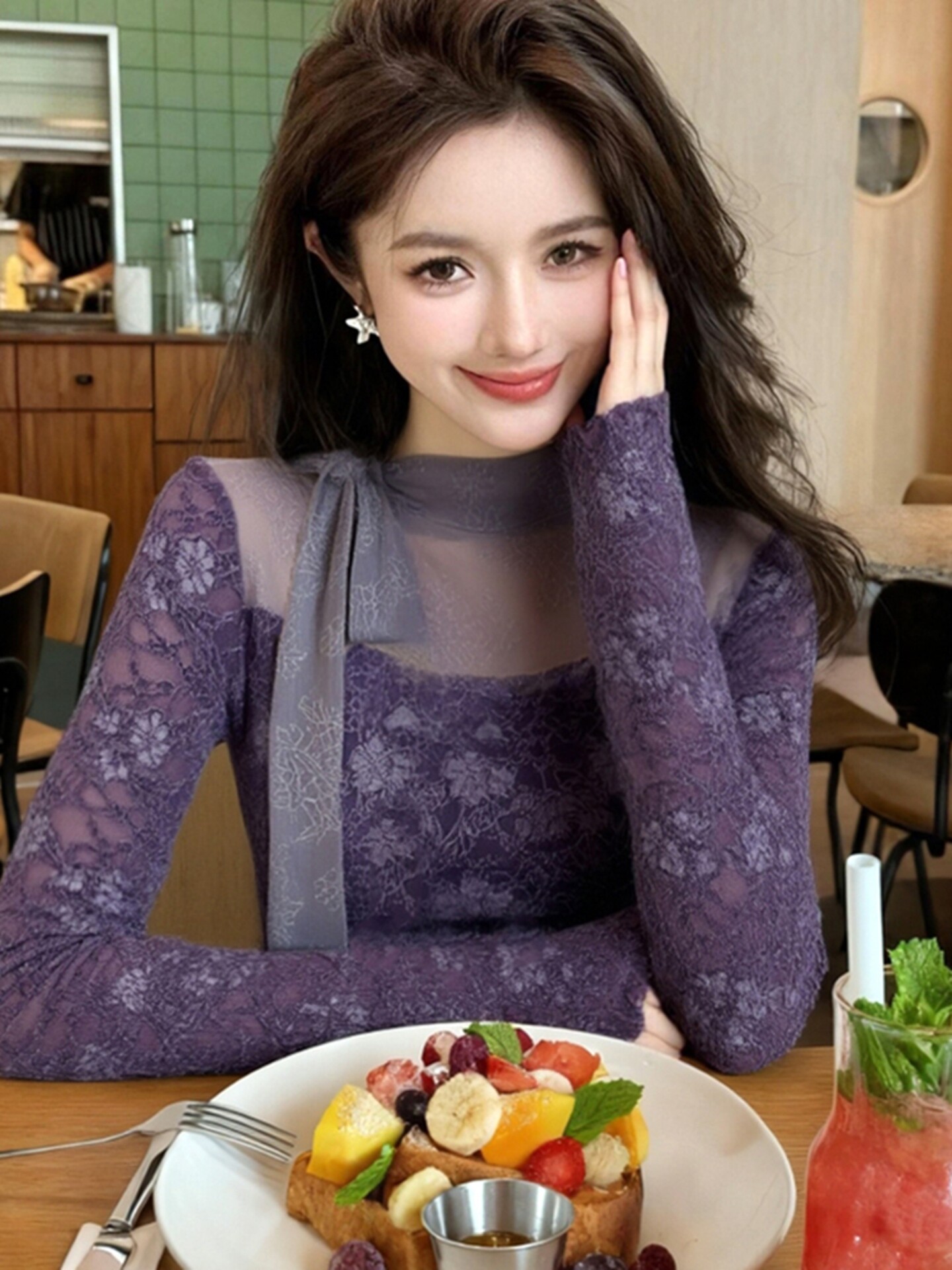 T-shirt gothique violet pour f - Turtleneck Knit 90S avis et prix