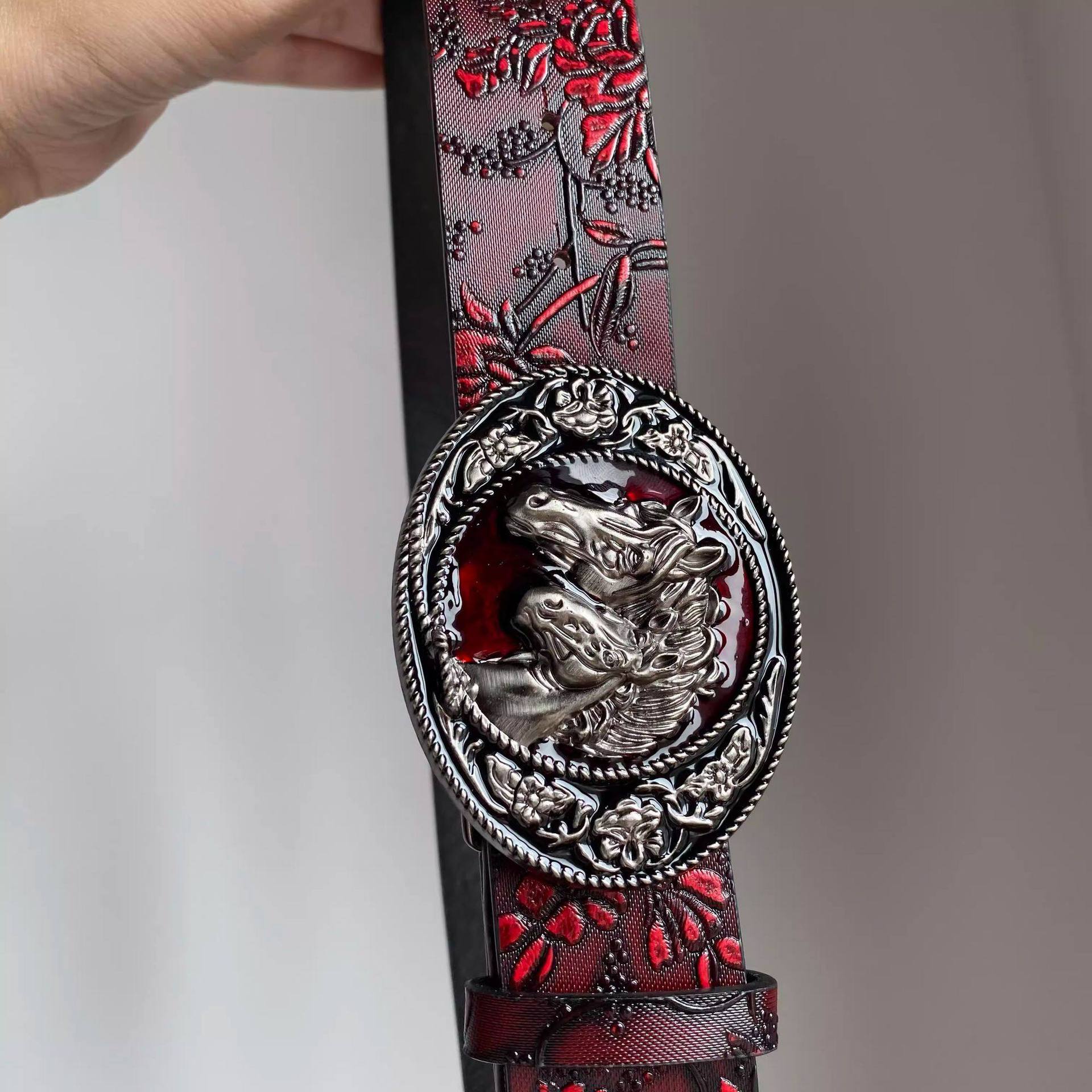 Ceinture vintage rouge à motif - Vintage Fashion Outfits Men avis et prix